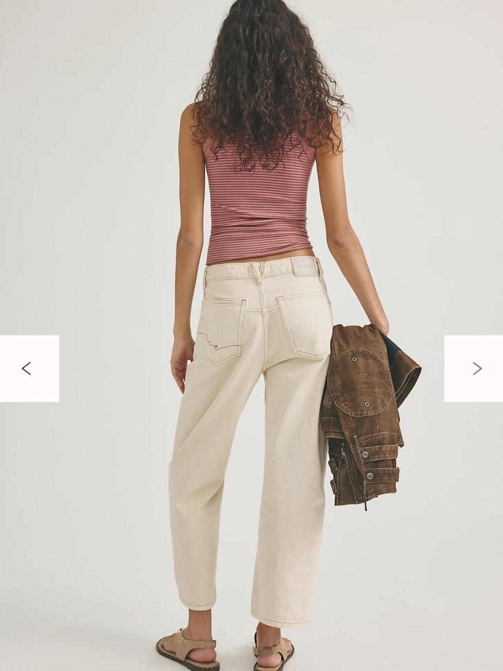 We The Free Deep Trance Boyfriend Jeans 33 Cream Beige Cropped Barrel Leg Cotton - Picture 4 of 14